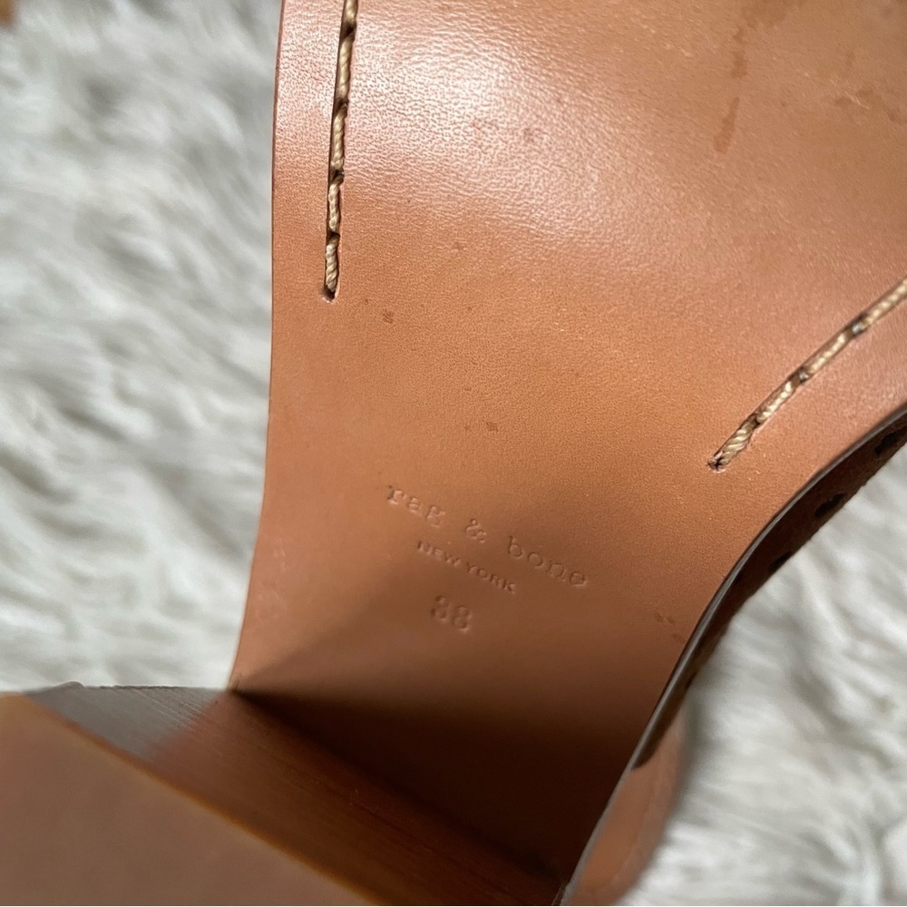 Rag & Bone Tan Peep Toe Wyatt Perforated Suede Heeled Sandal EUC Size 38 - Picture 10 of 12
